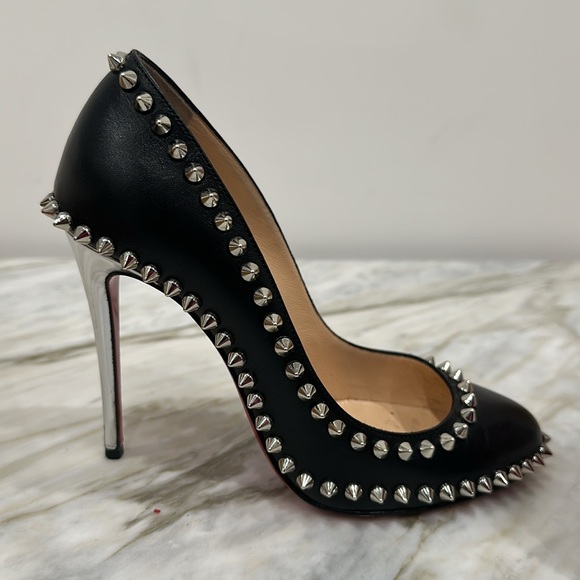 CHRISTIAN LOUBOUTIN DORISPIKY 100 KID/SPECCHIO HEEL 35.5 5.5 BLACK/SILVER - Picture 3 of 8